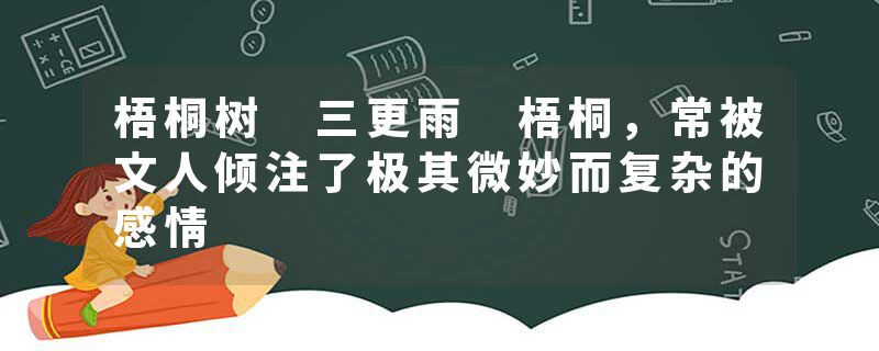 梧桐树 三更雨 梧桐，常被文人倾注了极其微妙而复杂的感情